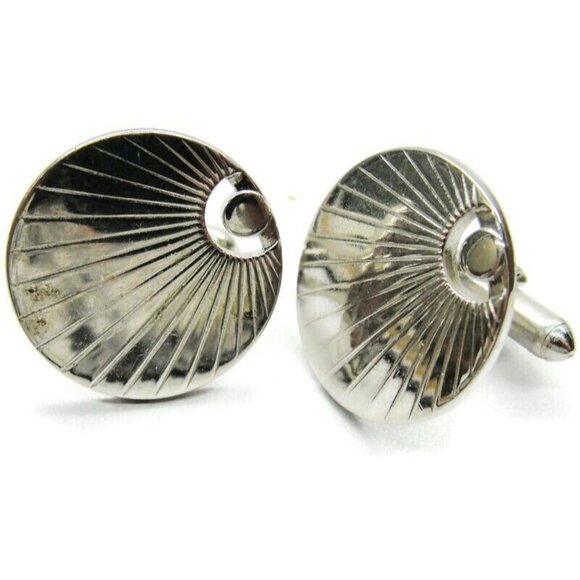 Swank Cufflinks Round Silver Tone Tux Shirt Dress Suit Vintage - Picture 3 of 8